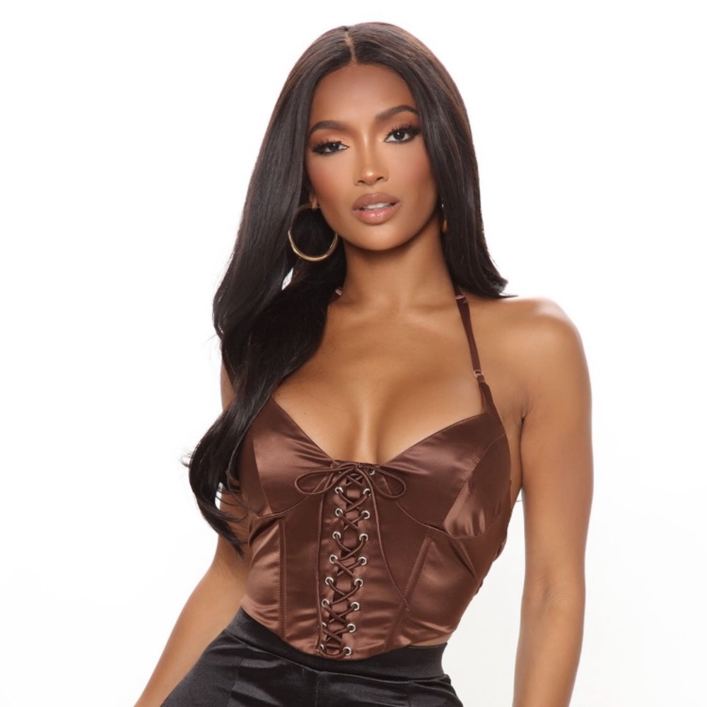 Fashion Nova Chocolate Satin Halter Top NEW